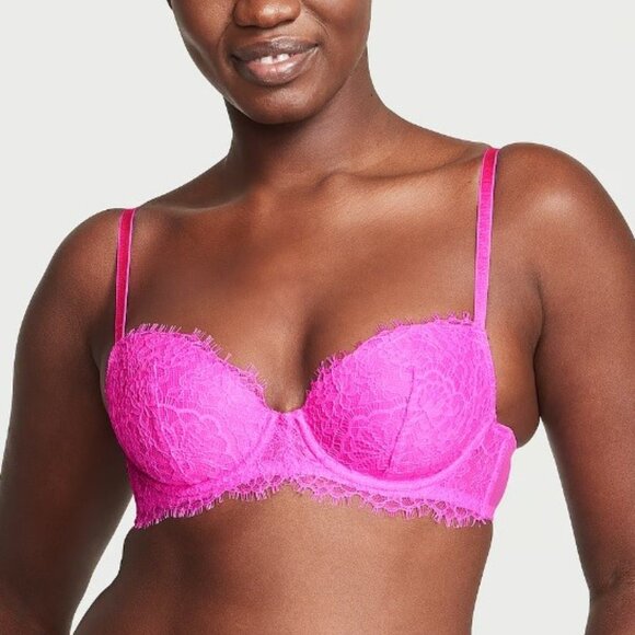 38DDD Victoria's Secret Dream Angels Lightly Lined Demi Bra Hot Pink Lace $59 - Picture 3 of 7